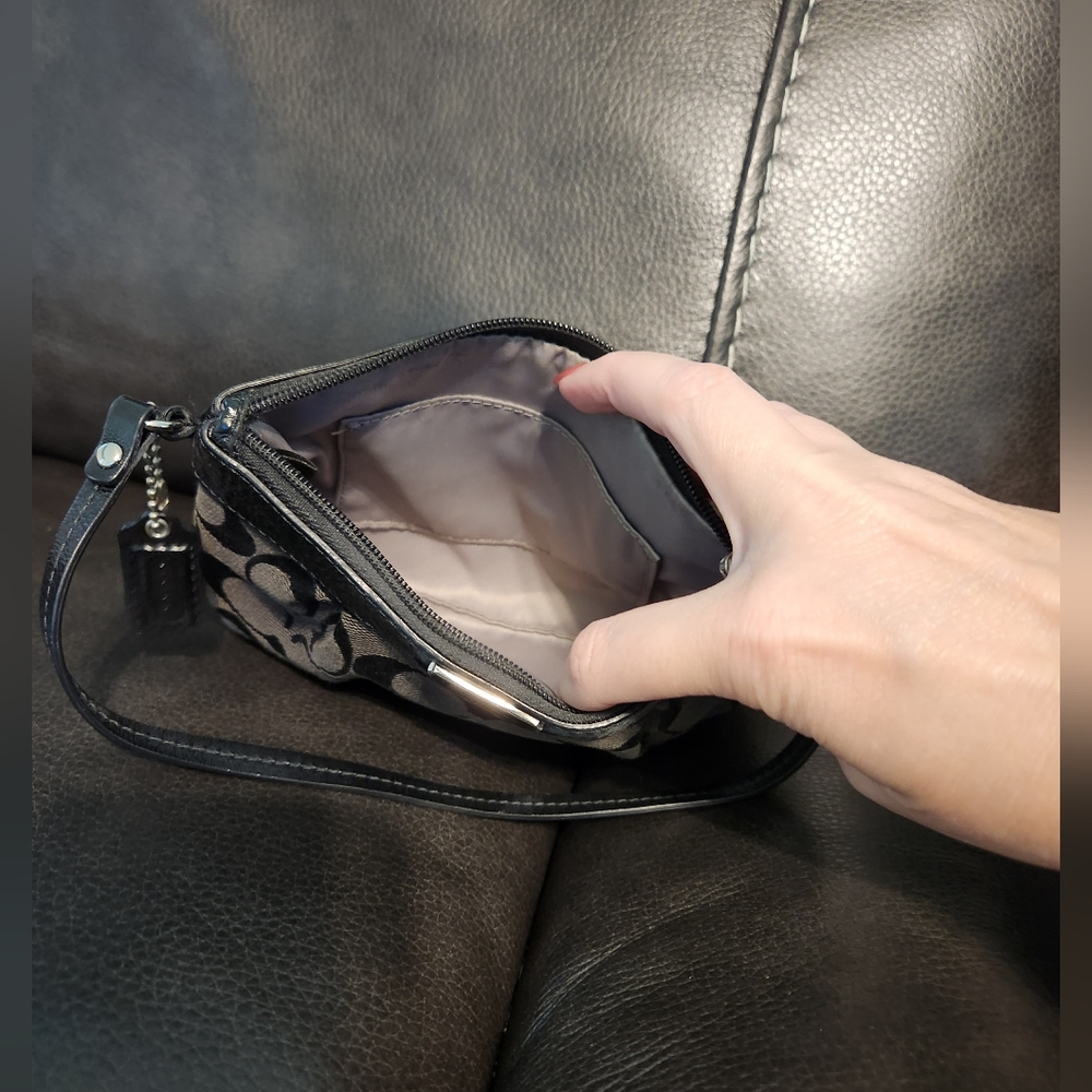 Black Coach Pleated Wristlet